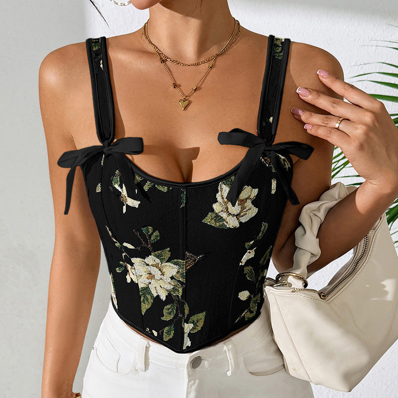 Sexy Strappy Bra Floral Vintage Vest 69A930