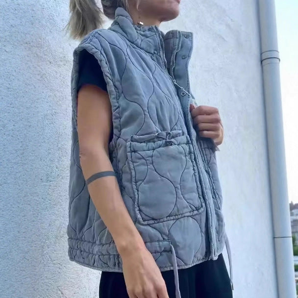 Rhombus Stand-up Collar Sleeveless Cotton Vest SA438