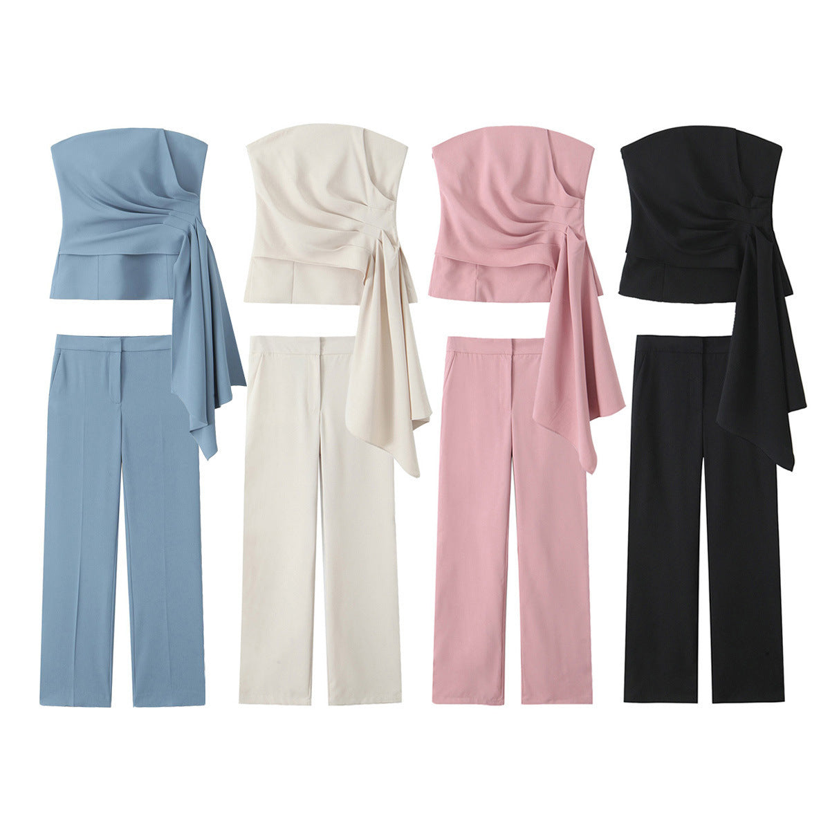 Tube Top Streamer Top + Casual Pants Set SA342