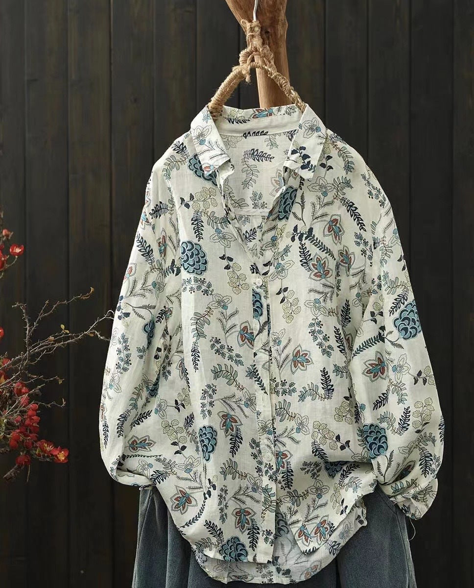 Ramie Printed Shirt Long Sleeve Women