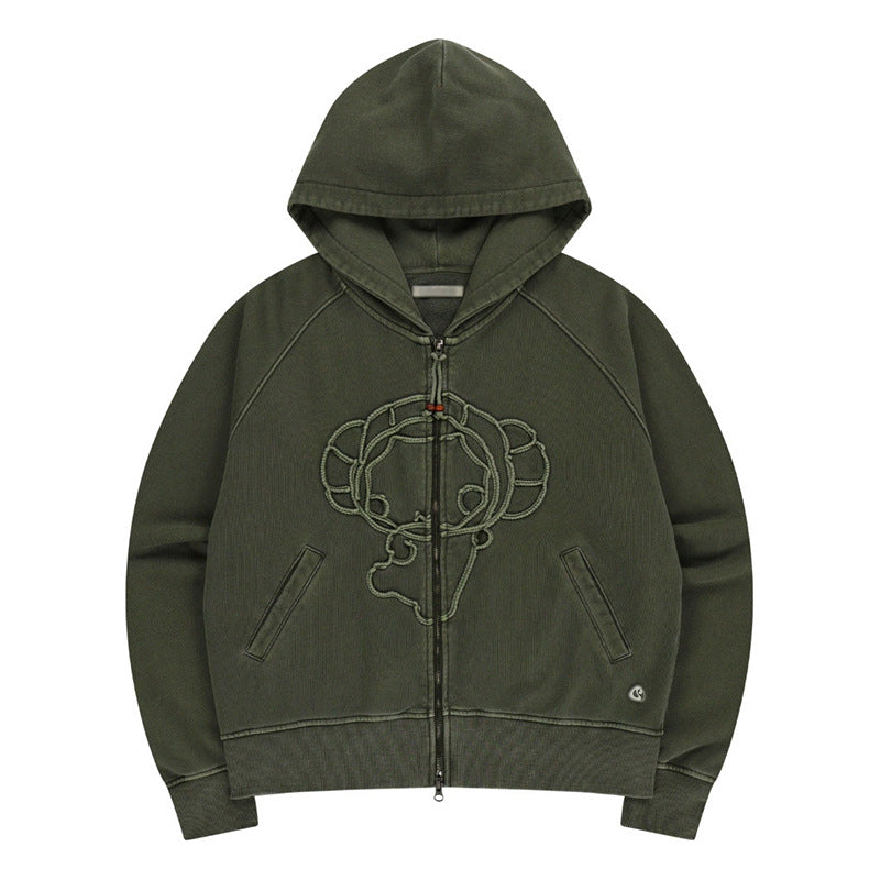 Vintage Doll Stitched Zip Hooded Sweater 73C105