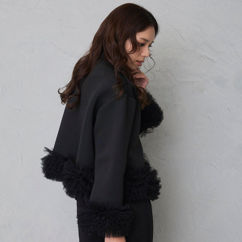 Mesh Lace Splicing Cardigan Sweater SA608