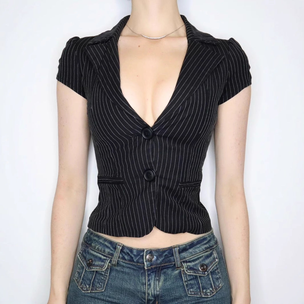 Deep V-neck Striped Shirt SA359