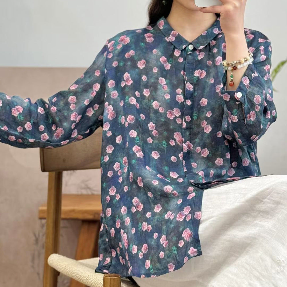 Ramie Printed Shirt Long Sleeve Women
