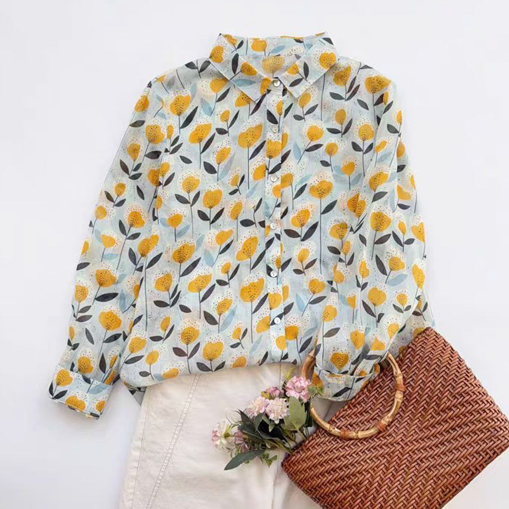 Ramie Printed Shirt Long Sleeve Women