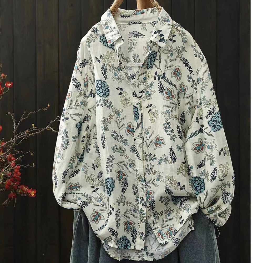 Ramie Printed Shirt Long Sleeve Women