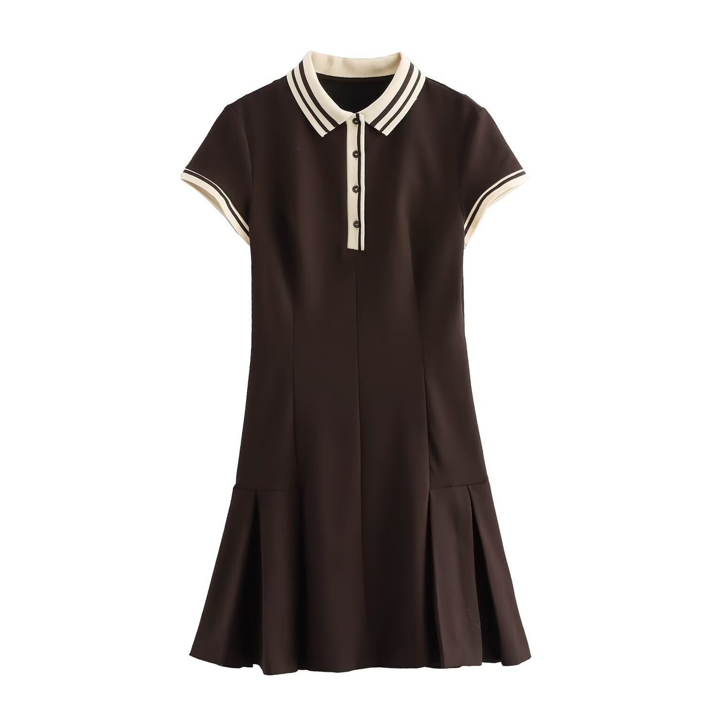 Color Matching Ribbed Wide Pleated Slim Dress SA349
