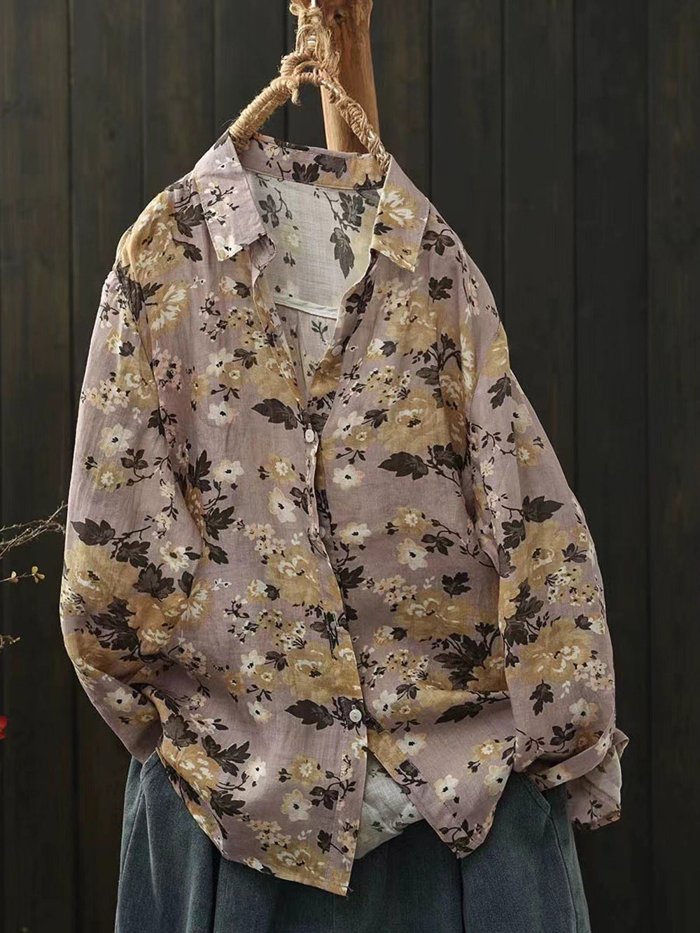 Ramie Printed Shirt Long Sleeve Women