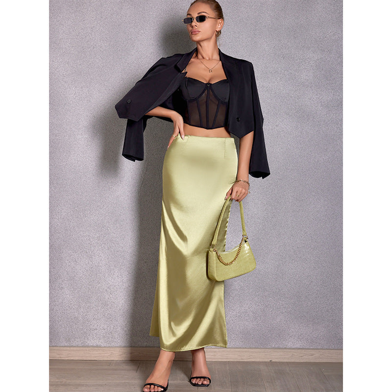 Simulated Silk Skirt, Satin Skirt 69A691