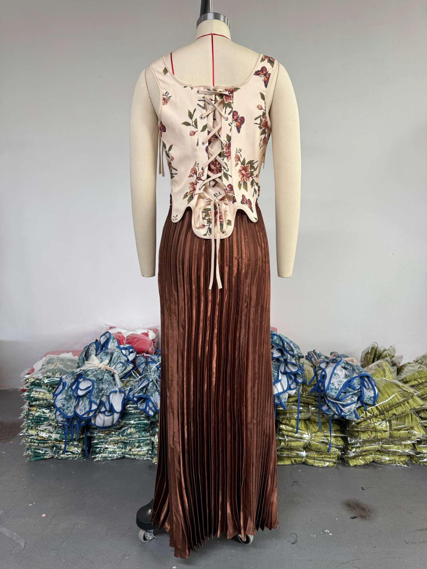 Printed Waist Vest High Waist Pleated Skirt Two-piece Set 69A917