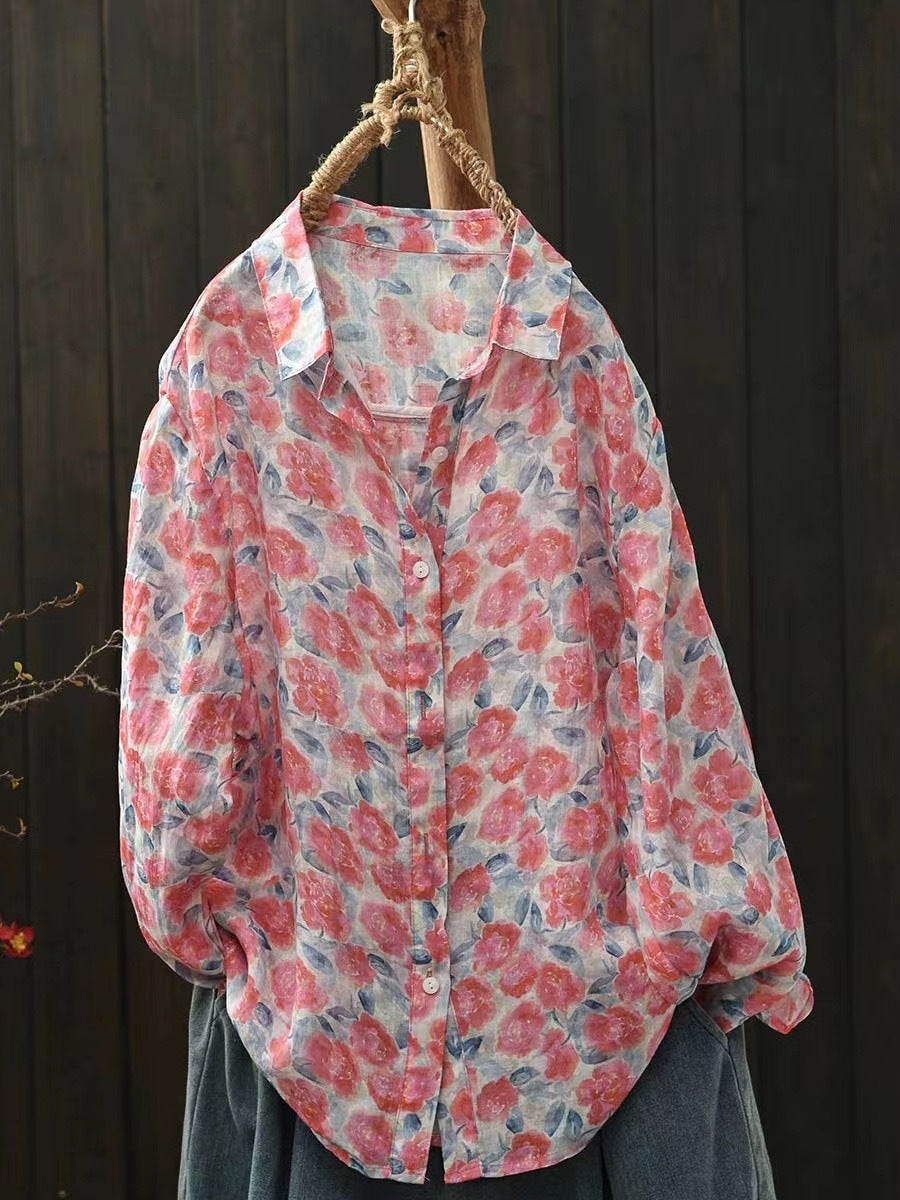 Ramie Printed Shirt Long Sleeve Women