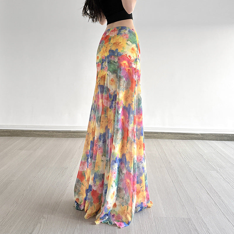 Printed Mesh Skirt Women 69A689