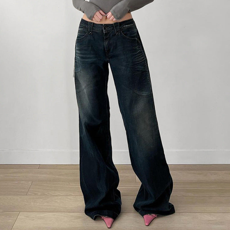High Waist Wash Gradual Change Straight Jeans SA396