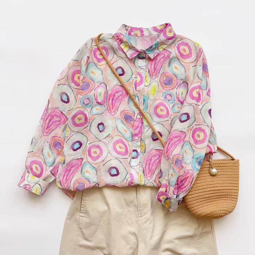 Ramie Printed Shirt Long Sleeve Women