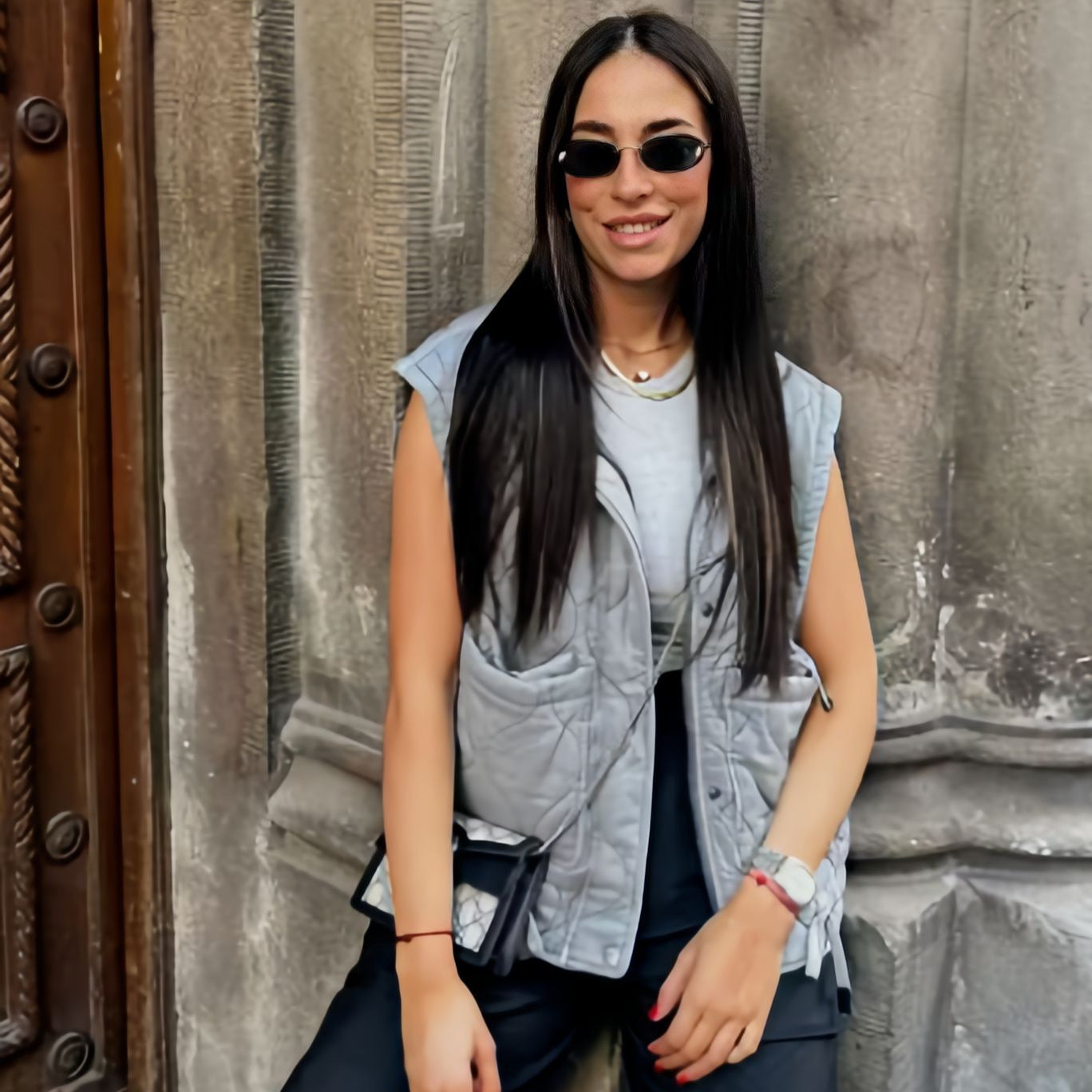 Rhombus Stand-up Collar Sleeveless Cotton Vest SA438