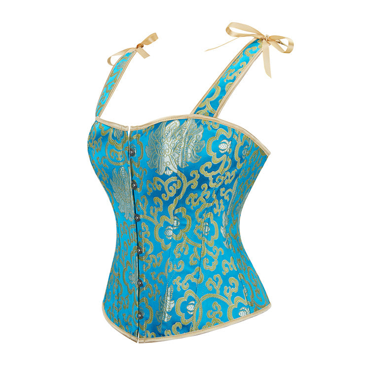 Blue Shoulder Strap Gold Pattern Women's Court Shapewear 69A640