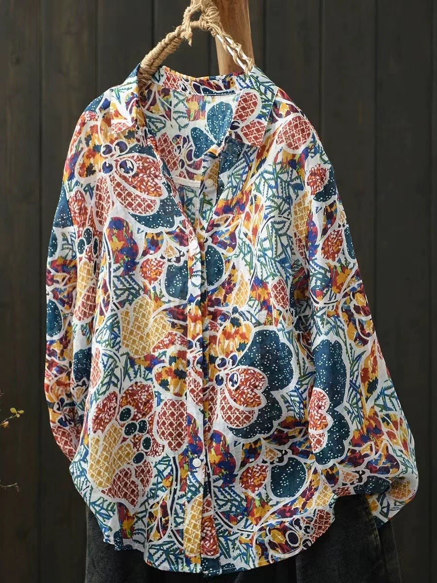 Ramie Printed Shirt Long Sleeve Women