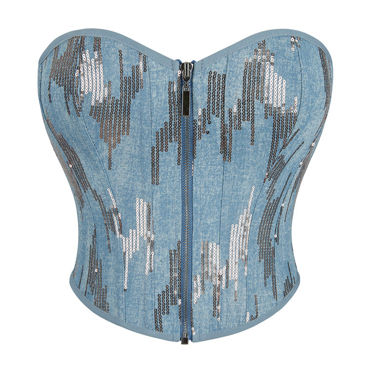 Blue Zipper Silver Sequins Women's Shapewear 69A703