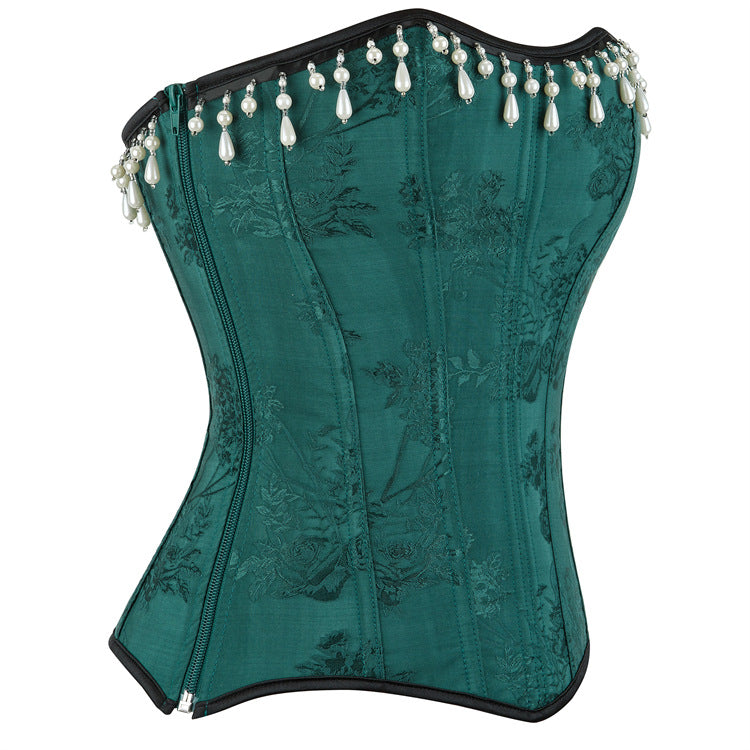 Dark Green Women's Top with Pearl Jewelry Pendant 69A647