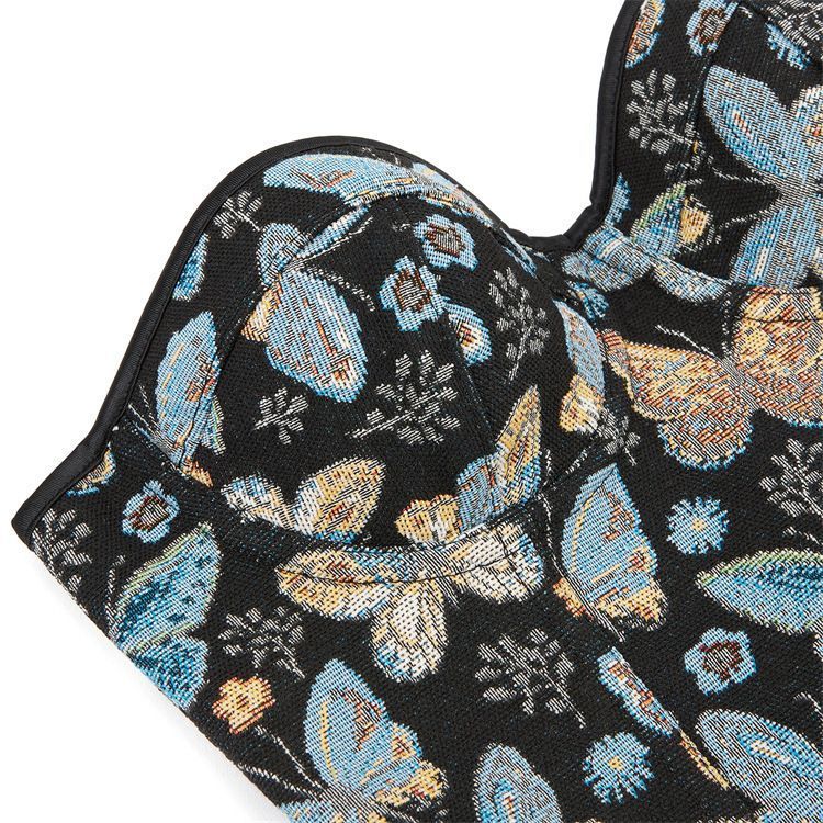 Blue Butterfly Corset Tube Top Gathering Court Fishbone Body Sculpting Sexy Top 69A631