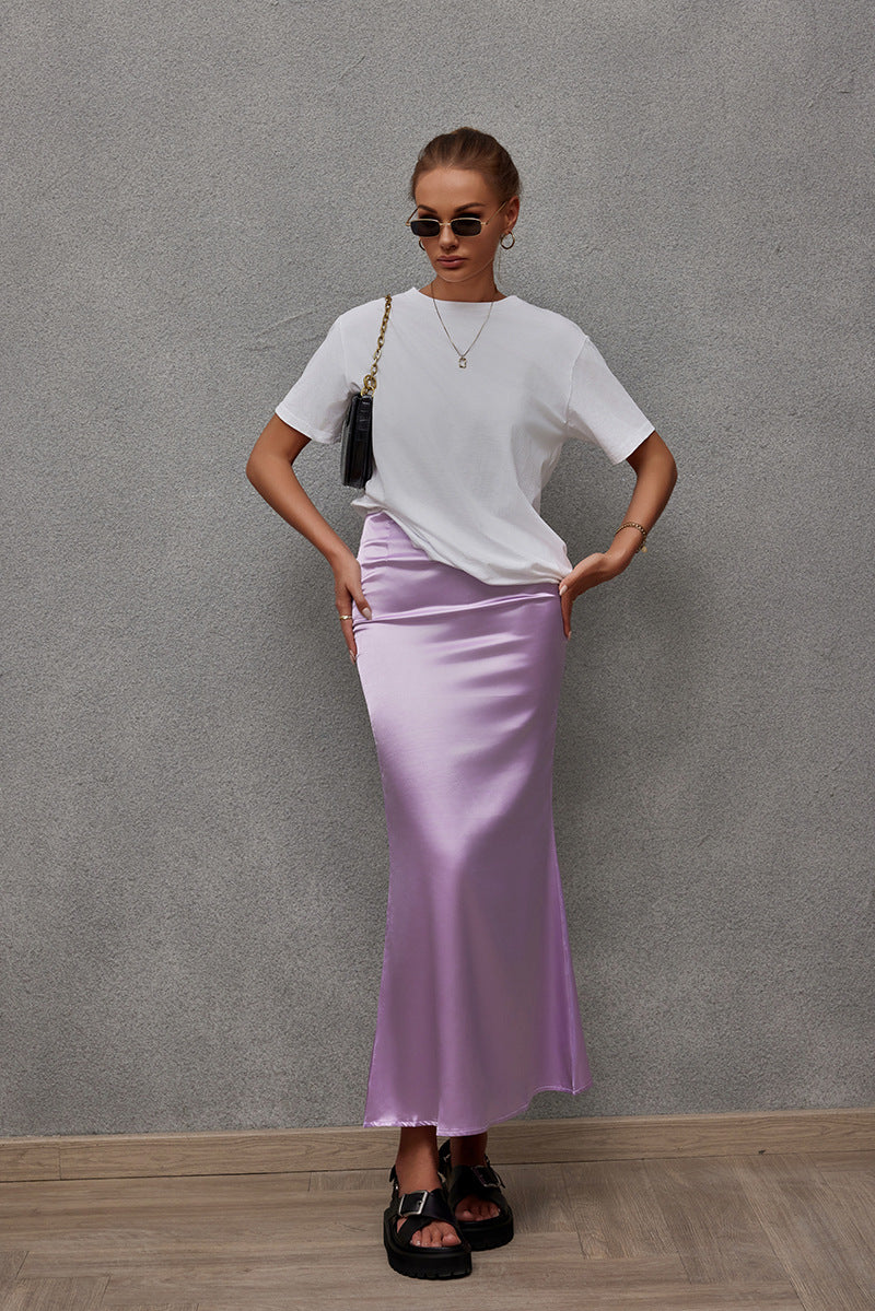 Simulated Silk Skirt, Satin Skirt 69A691