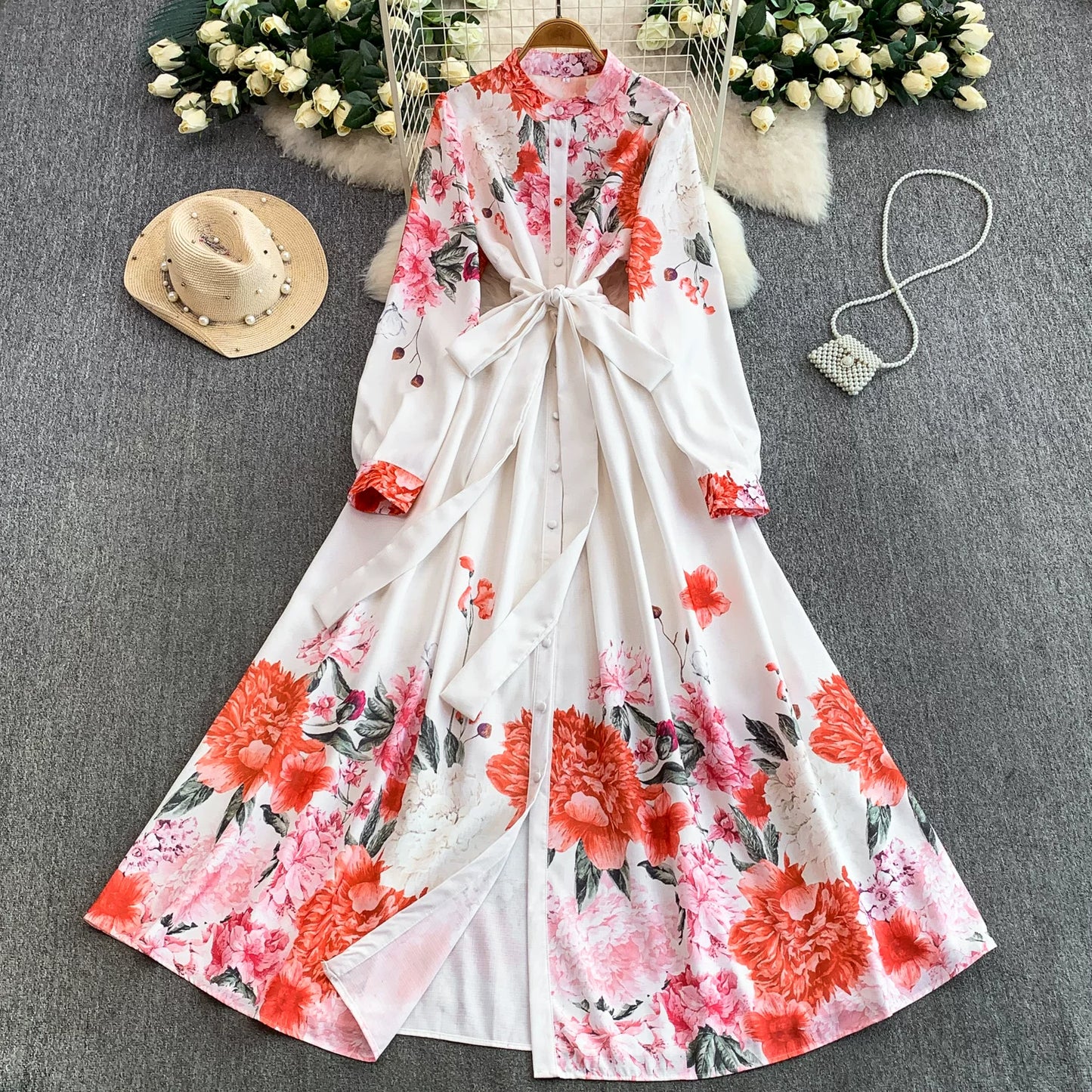 Women's Printed Lantern Sleeve Dress SP088