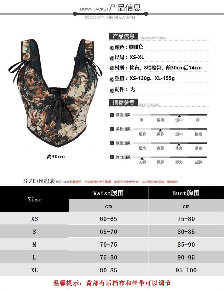 Oil Painting Style Body Sculpting Fish Bone Suspender Top 69A704