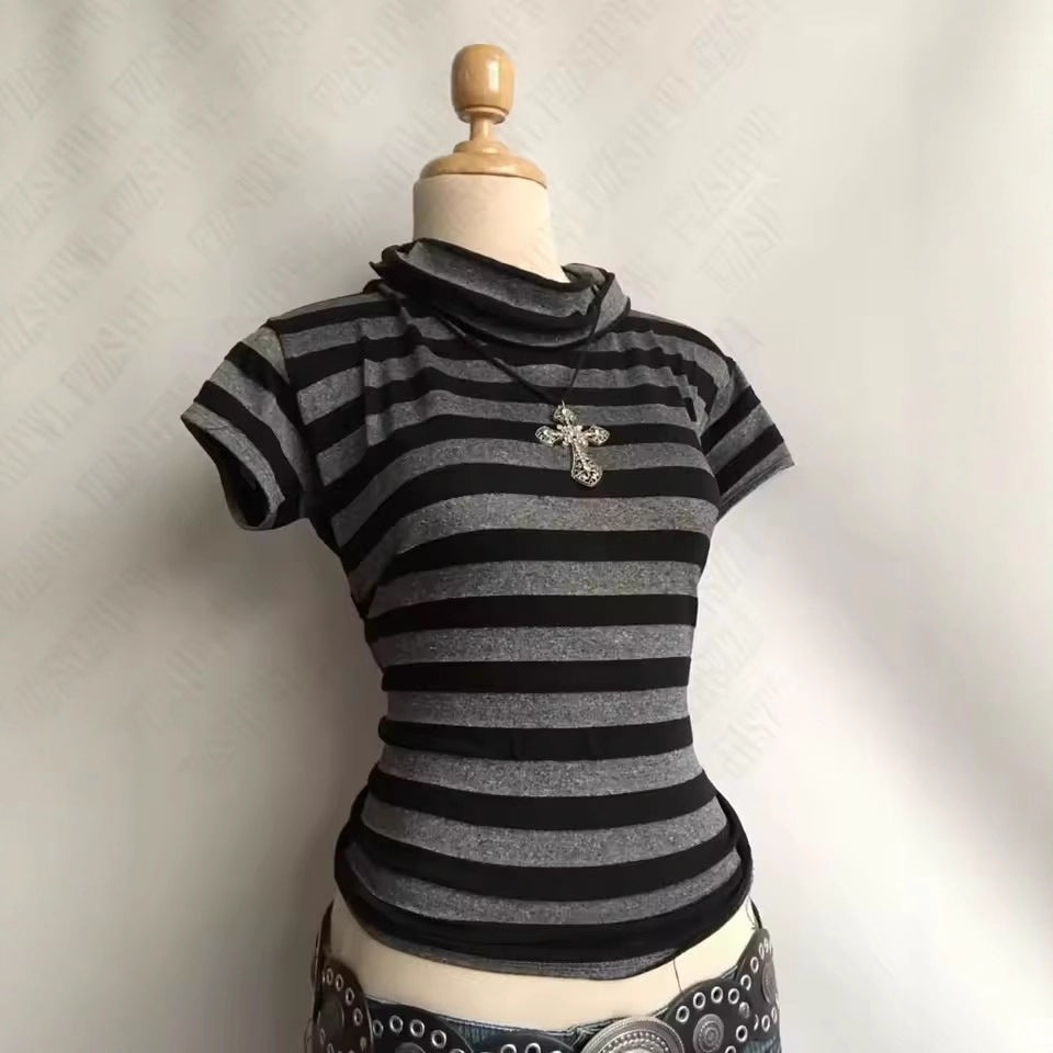 Turtleneck Striped Slim Knitted Top SA411