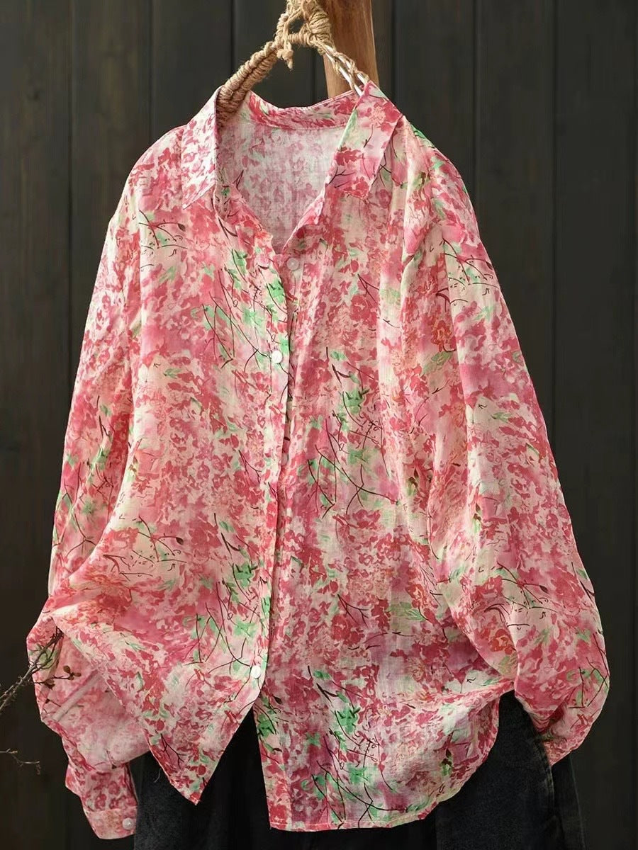 Ramie Printed Shirt Long Sleeve Women