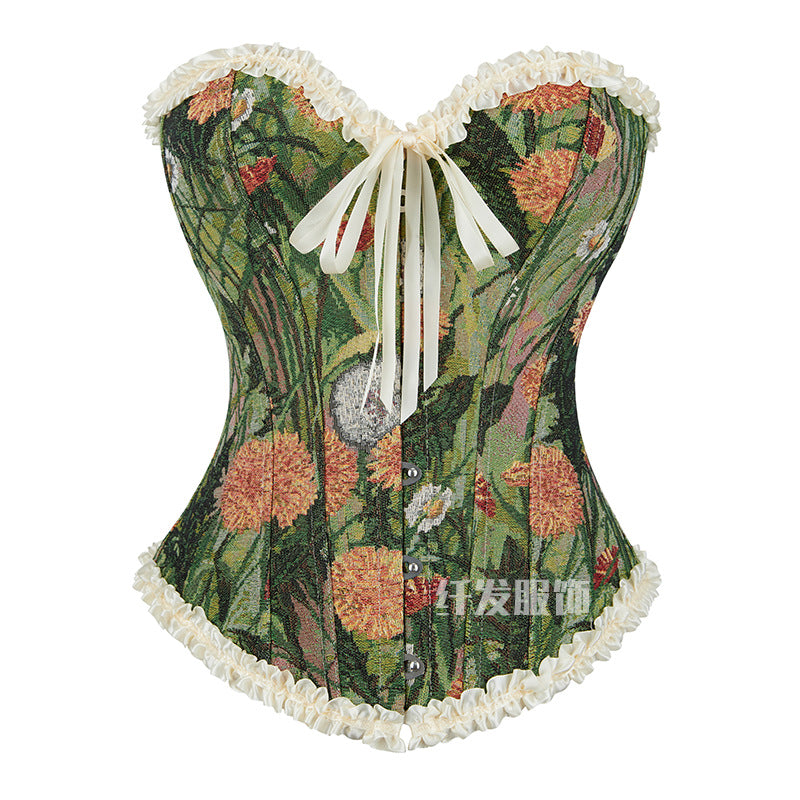 Oil Painting Pattern Lace Fishbone Top 69A666