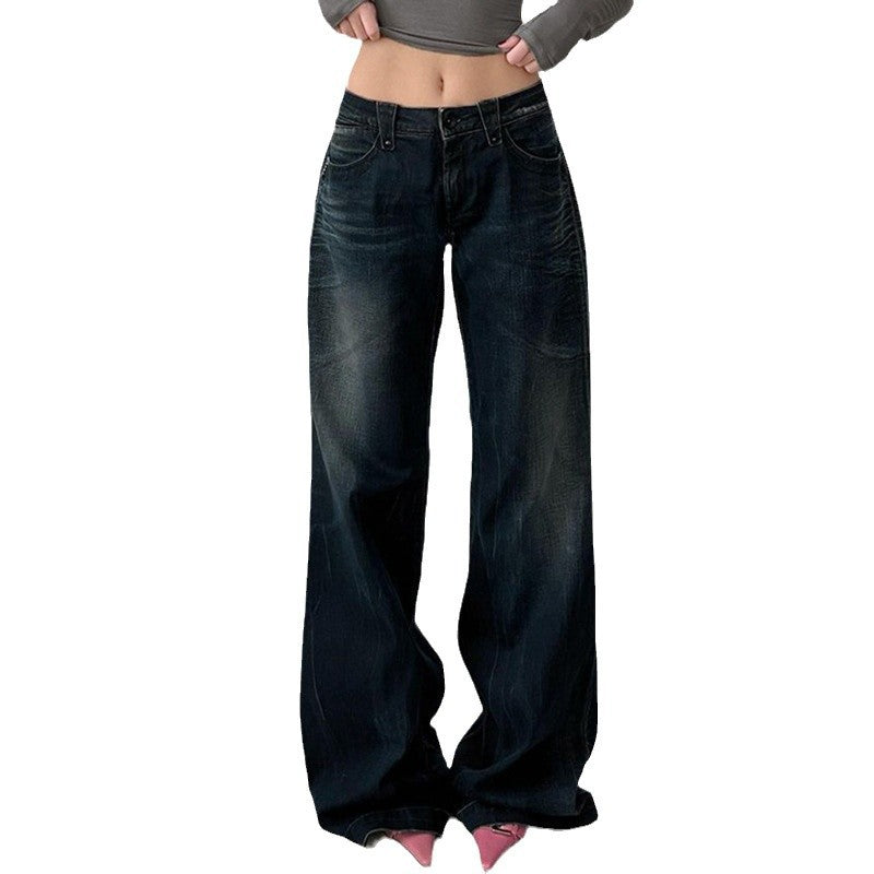 High Waist Wash Gradual Change Straight Jeans SA396
