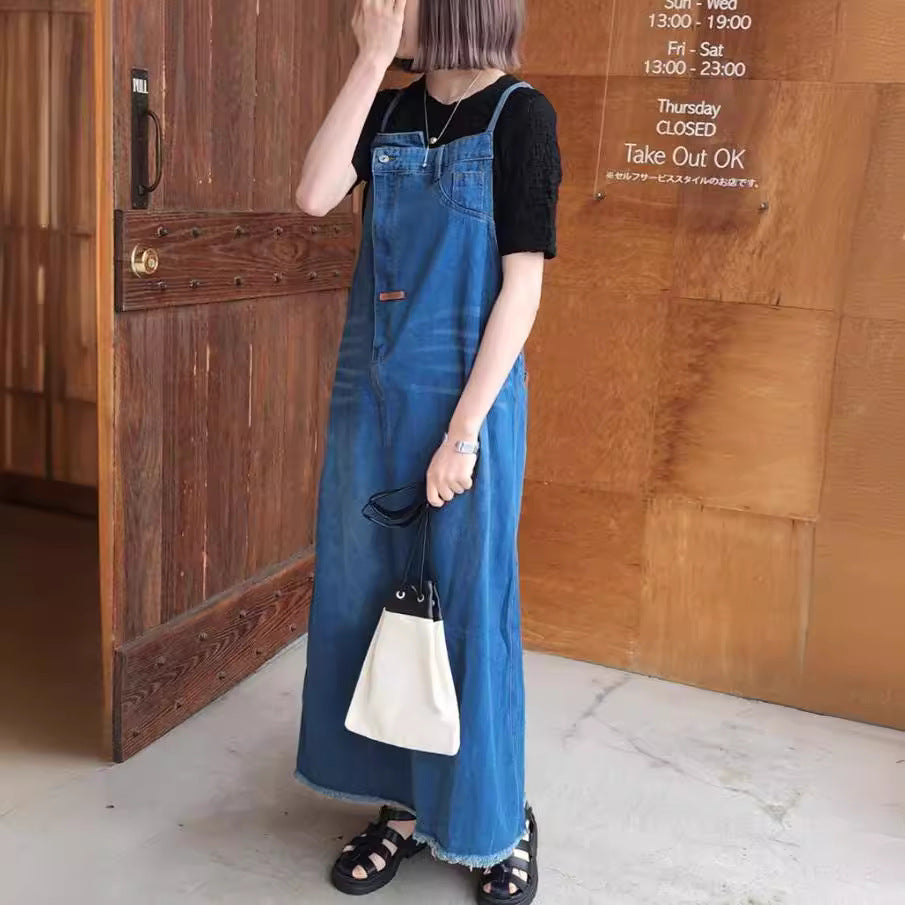 Denim strap skirt long skirt children SA322