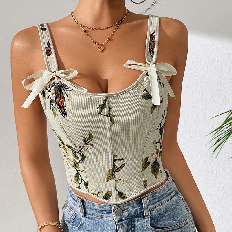 Sexy Strappy Bra Floral Vintage Vest 69A930