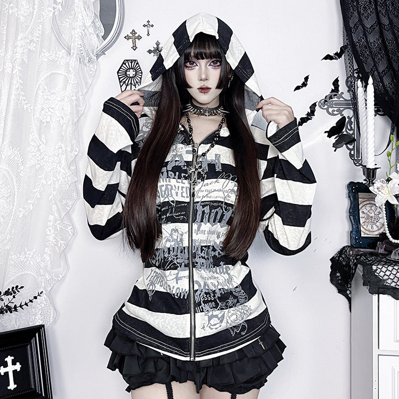 Long Sleeve Black and White Striped Jacket SA475