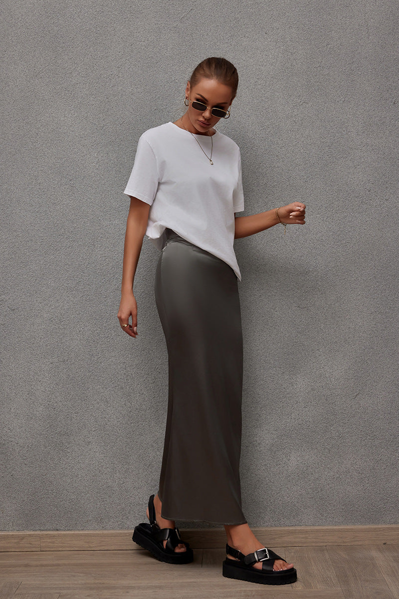 Simulated Silk Skirt, Satin Skirt 69A691