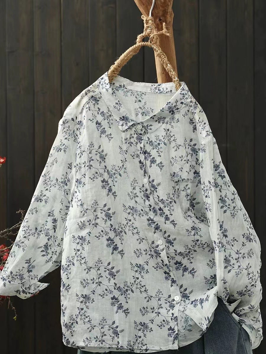 Ramie Printed Shirt Long Sleeve Women