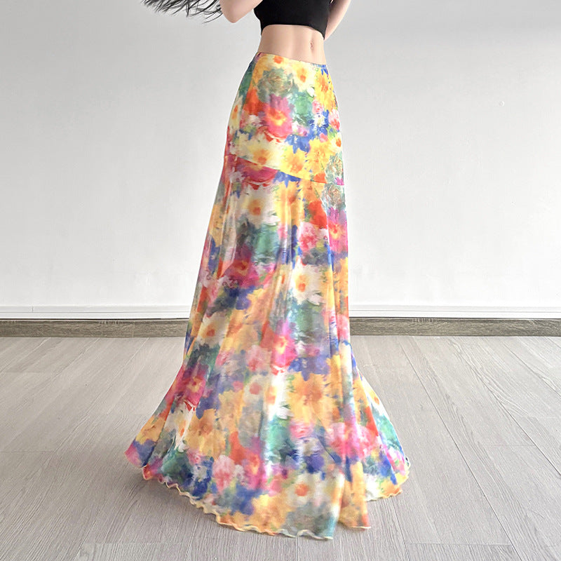 Printed Mesh Skirt Women 69A689