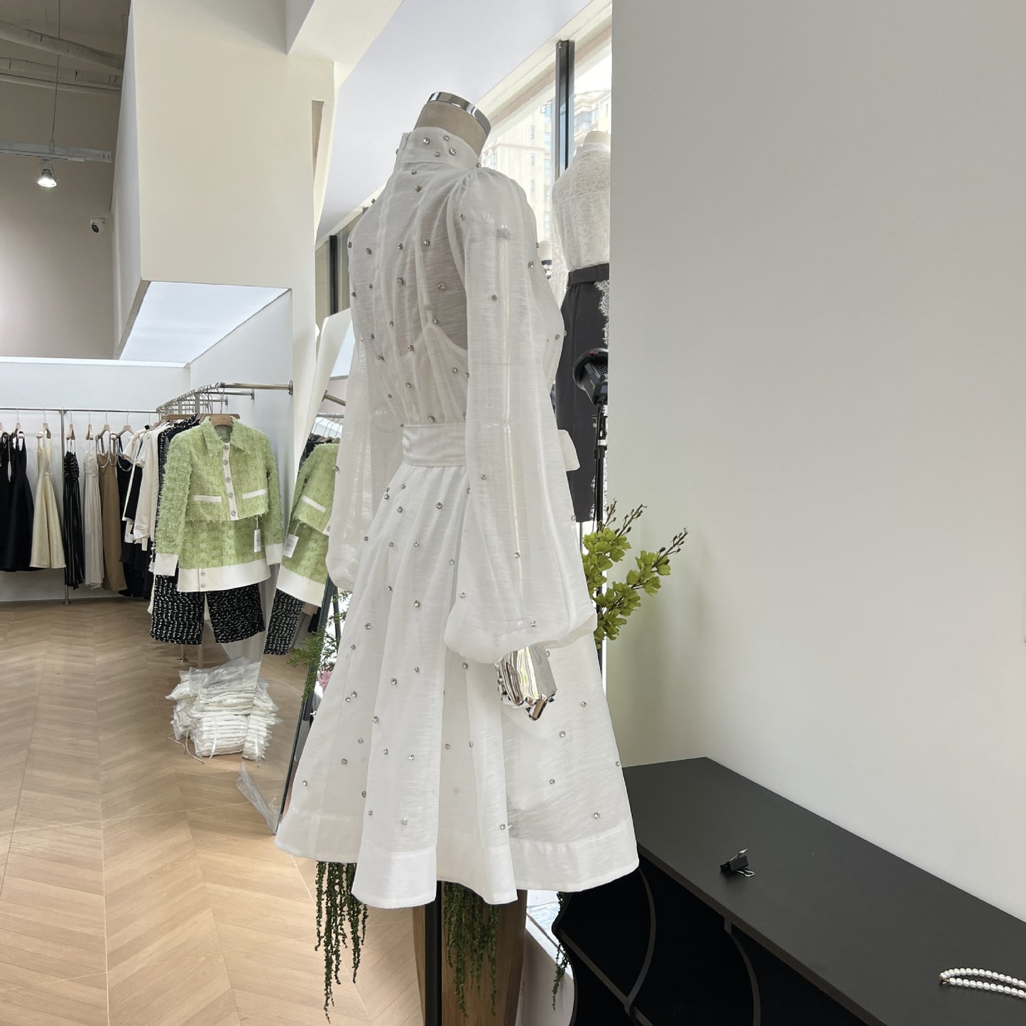 Bubble Long-sleeved Breasted Waist Dress SA368