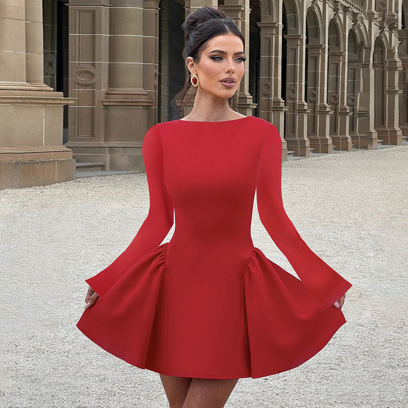 Slim Fit Solid Color Dress Women
