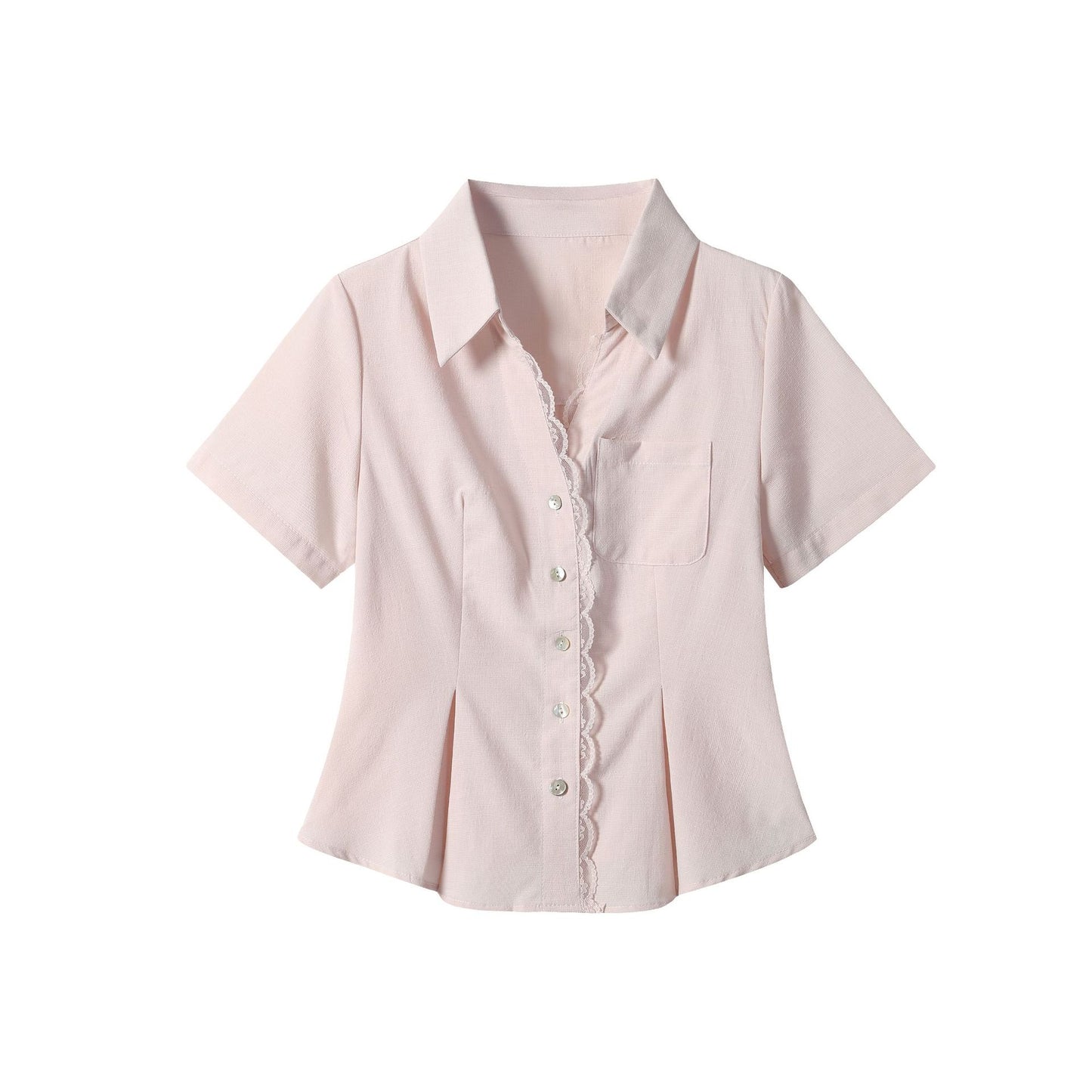 Pink Shoulder Lace Short Sleeve Shirt Women SA374