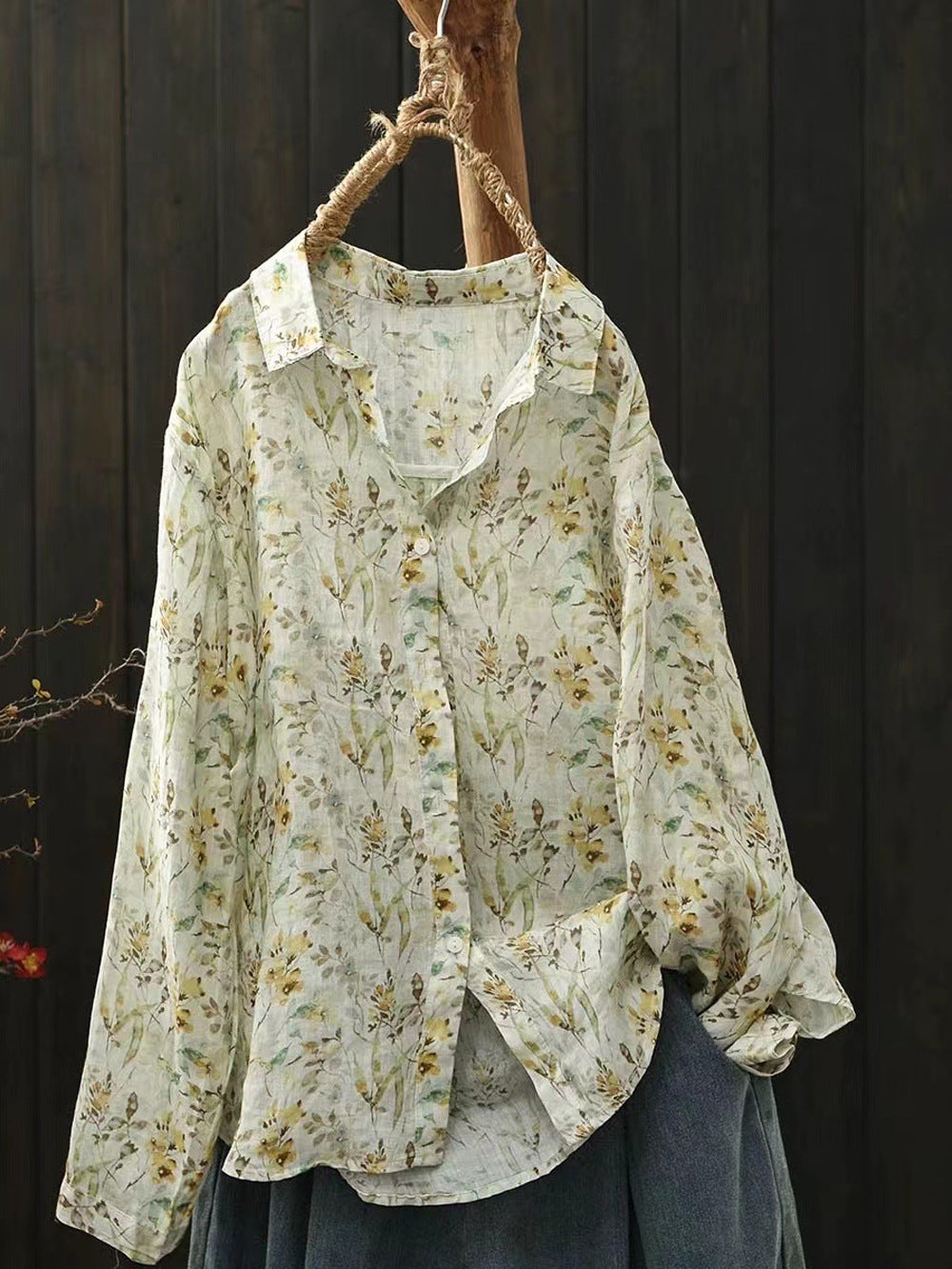 Ramie Printed Shirt Long Sleeve Women
