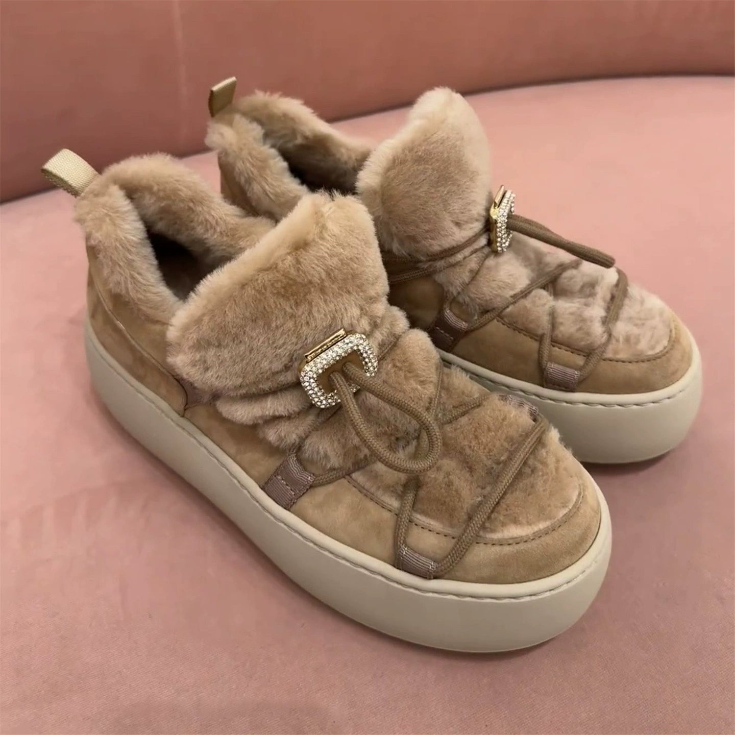 Wool Loafers Puff Shoes 74A136