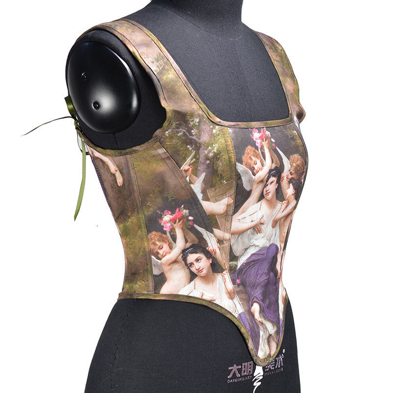 Oil Painting Printed Back Strap Corset Shoulder Strap Vest 69A931