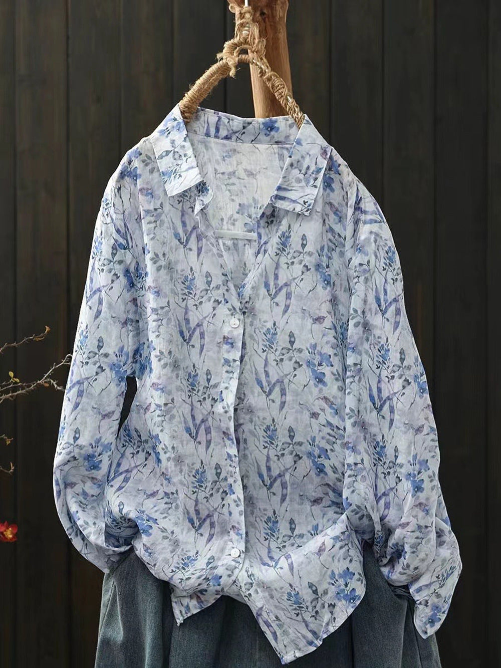 Ramie Printed Shirt Long Sleeve Women