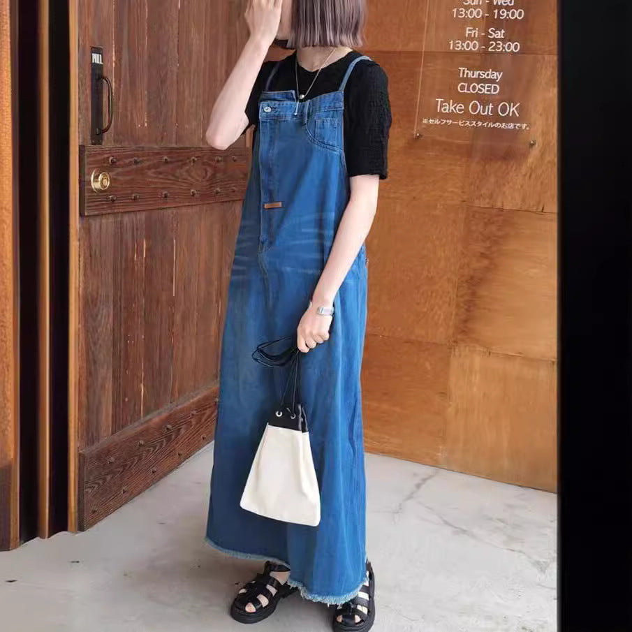 Denim strap skirt long skirt children SA322