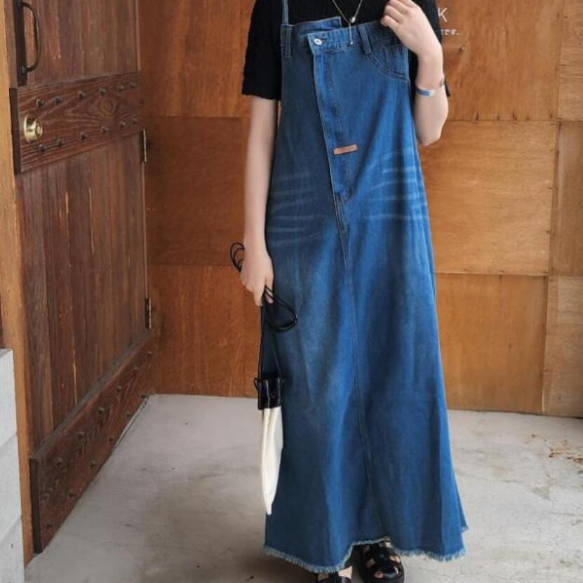 Denim strap skirt long skirt children SA322