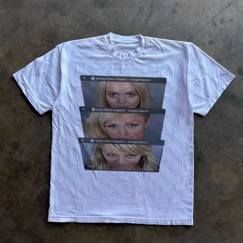 Printed T-shirt Short Sleeve Crew Neck Top SA679