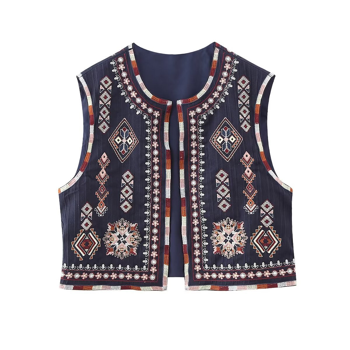 Embroidered Crew Neck Cardigan Fashion Short Vest SA333
