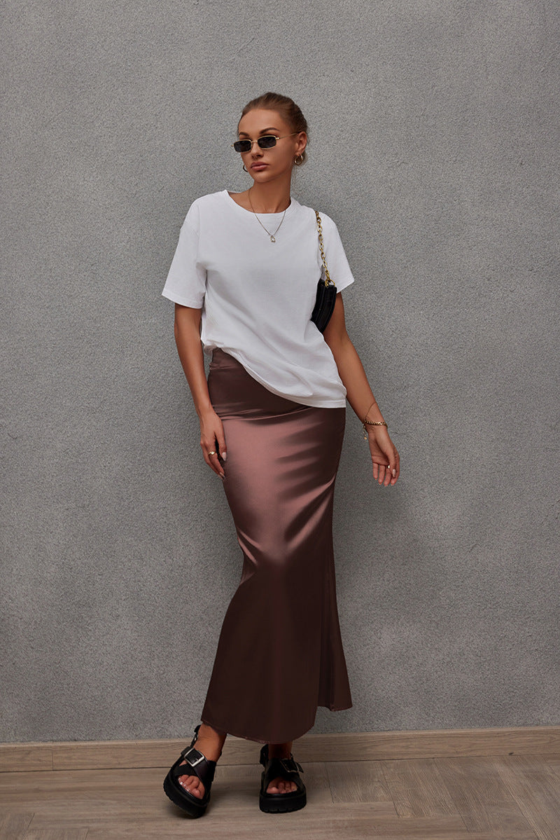 Simulated Silk Skirt, Satin Skirt 69A691