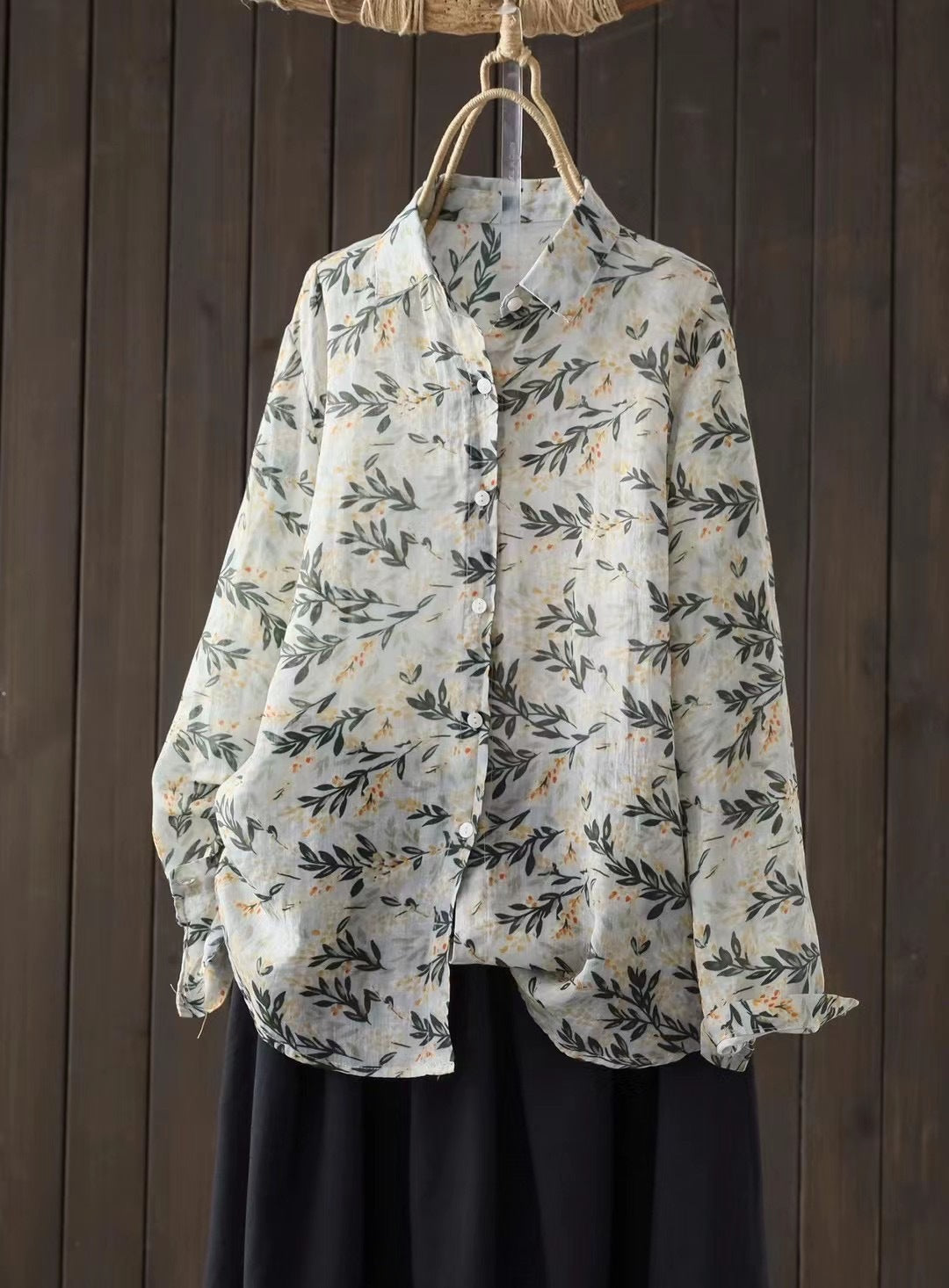 Ramie Printed Shirt Long Sleeve Women